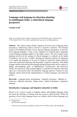 Language and Language-In-Education Planning in Multilingual India: a Minoritized Language Perspective