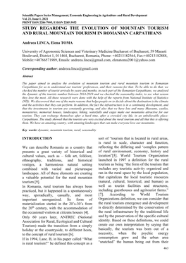 Study Regarding the Evolution of Mountain Tourism and Rural Mountain Tourism in Romanian Carpathians