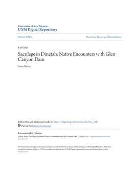 Sacrilege in Dinétah: Native Encounters with Glen Canyon Dam Sonia Dickey