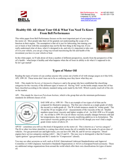 About Your Oil & What You Need to Know from Bell Performance Types