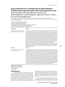 Ação Antibacteriana E Antiaderente De Pithecellobium Cochliocarpum