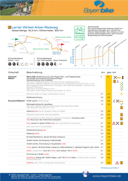 Lamer Winkel-Arber-Radweg Der Lamer-Winkel-Arber-Radweg Verläuft Auf Gesamtlänge: 50,5 Km, Höhenmeter: 900 Hm Asphaltierten Radwegen Bzw