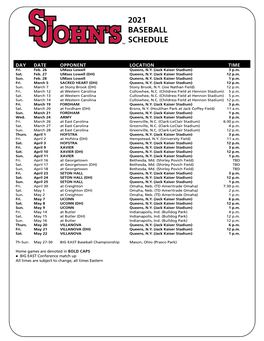 2021 Baseball Schedule