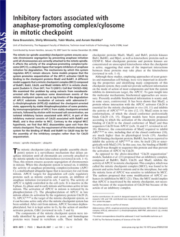 Inhibitory Factors Associated with Anaphase-Promoting Complex/Cylosome in Mitotic Checkpoint