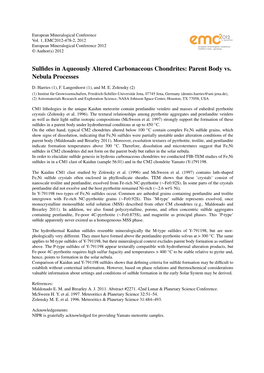 Sulfides in Aqueously Altered Carbonaceous Chondrites: Parent