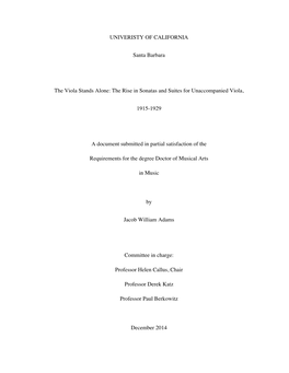 The Rise in Sonatas and Suites for Unaccompanied Viola, 1915-1929 Introduction Ladislav Vycpálek’S Suite for Solo Viola, Op