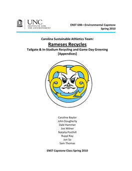 Carolina Sustainable Athletics Team: Rameses Recycles Tailgate & In-Stadium Recycling and Game Day Greening [Appendices]