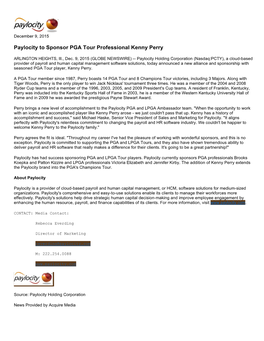 Paylocity to Sponsor PGA Tour Professional Kenny Perry