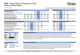 Royal Bolton Hospital to Bury Monday to Saturday Daytimes