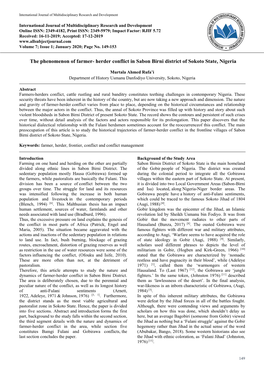 The Phenomenon of Farmer- Herder Conflict in Sabon Birni District of Sokoto State, Nigeria