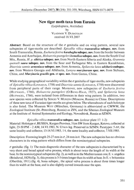 New Tiger Moth Taxa from Eurasia (Lepidoptera, Arctiidae) by V Ladimir V