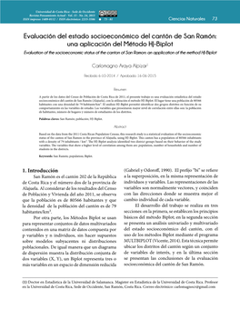 Evaluación Del Estado Socioeconómico Del Cantón De San