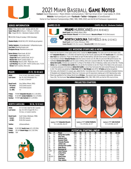 2021 Miami Baseball Game Notes