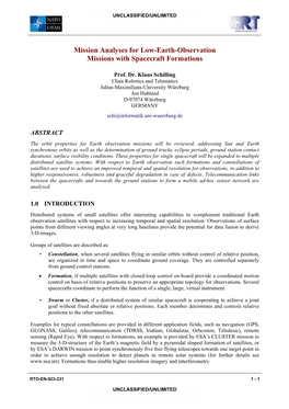 Mission Analyses for Low-Earth-Observation Missions with Spacecraft Formations