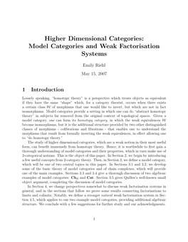 Model Categories and Weak Factorisation Systems