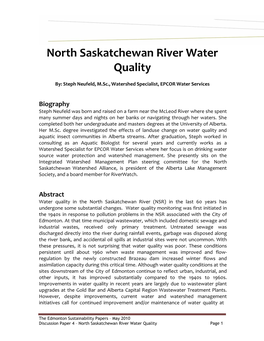Water Quality in the North Saskatchewan River (NSR) in the Last 60 Years Has Undergone Some Substantial Changes