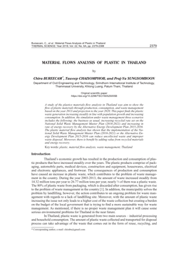 Material Flows Analysis of Plastic in Thailand THERMAL SCIENCE: Year 2018, Vol