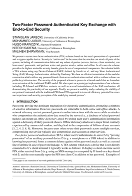 Two-Factor Password-Authenticated Key Exchange with End-To-End Security