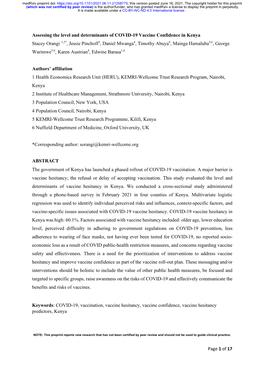 Assessing the Level and Determinants of COVID-19 Vaccine Confidence In