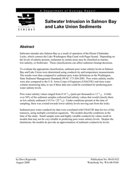 Saltwater Intrusion in Salmon Bay and Lake Union Sediments