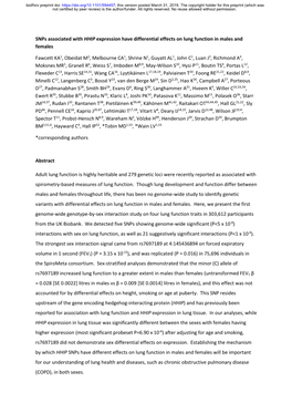 Snps Associated with HHIP Expression Have Differential Effects on Lung Function in Males and Females