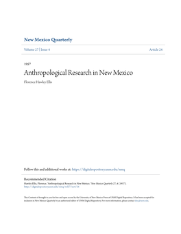 Anthropological Research in New Mexico Florence Hawley Ellis