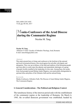 Monks-Confessors of the Arad Diocese During the Communist Regime Nicolae M