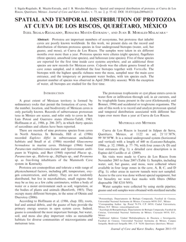 Spatial and Temporal Distribution of Protozoa at Cueva De Los Riscos, Quere´Taro, Me´Xico