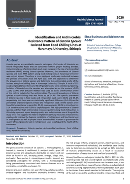 Identification and Antimicrobial Resistance Pattern of Listeria