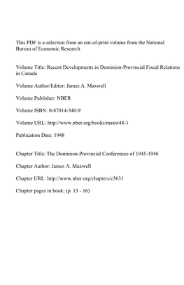 The Dominion-Provincial Conferences of 1945-1946