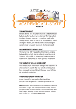 WHO WAS ELIGIBLE? Student-Athletes Who Are Juniors Or Seniors Can Be Nominated by Their Coach Or Another Representative of Their High School