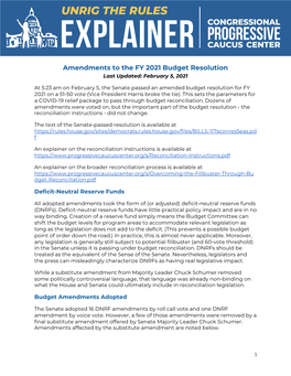 Amendments to the FY 2021 Budget Resolution Last Updated: February 5, 2021