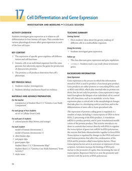 17 Cell Differentiation and Gene Expression Investigation a N D M O D E L I N G • 1–2 C L a S S S E S S I O N S