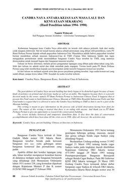 CANDRA NAYA ANTARA KEJAYAAN MASA LALU DAN KENYATAAN SEKARANG (Hasil Penelitian Tahun 1994- 1998)
