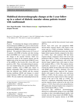 Multifocal Electroretinography Changes at the 1-Year Follow-Up in a Cohort of Diabetic Macular Edema Patients Treated with Ranib