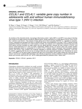 CCL3L1 and CCL4L1: Variable Gene Copy Number in Adolescents with and Without Human Immunodeficiency Virus Type 1 (HIV-1) Infection