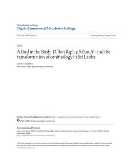 Lim Ali and the Transformation of Ornithology in Sri Lanka Arjun Guneratne Macalester College, Guneratne@Macalester.Edu