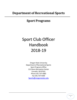 Sport Club Officer Handbook 2018-19