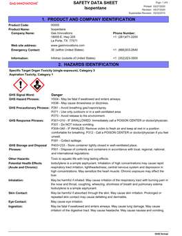 Isopentane SAFETY DATA SHEET