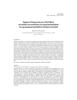 Impact of Long Term Use of Fertilizer on Surface Invertebrates in Experimental Plots in a Permanent Hayfield in Northern-Iceland
