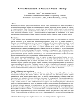 Growth Mechanisms of Tin Whiskers at Press-In Technology