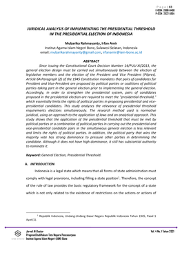 Juridical Analysis of Implementing the Presidential Threshold in the Presidential Election of Indonesia