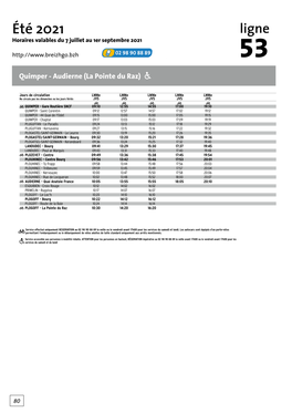 Été 2021 Ligne Horaires Valables Du 7 Juillet Au 1Er Septembre 2021 53 Quimper - Audierne (La Pointe Du Raz)