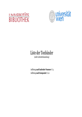 Liste Der Tonbänder (Außer Lehrmittelsammlung)