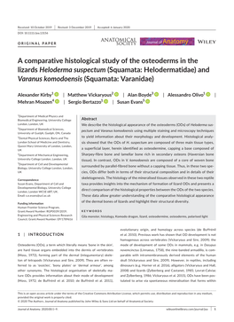 A Comparative Histological Study of the Osteoderms in the Lizards Heloderma Suspectum (Squamata: Helodermatidae) and Varanus Komodoensis (Squamata: Varanidae)