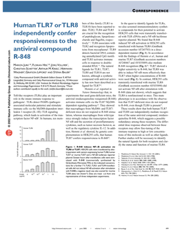 Human TLR7 Or TLR8 Independently Confer Responsiveness to the Antiviral Compound R-848