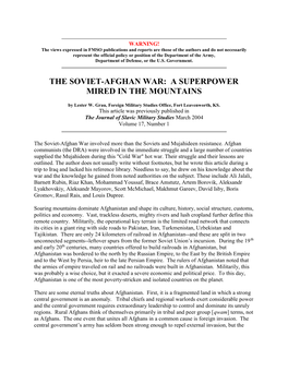 The Soviet-Afghan War: a Superpower Mired in the Mountains