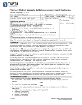 Pharmacy Medical Necessity Guidelines: Anticonvulsant