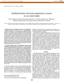 Kallikrein-Kinin and Renin-Angiotensin Systems in Rat Renal Lymph