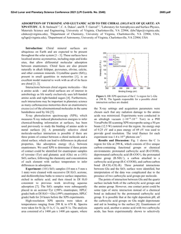 ADSORPTION of TYROSINE and GLUTAMIC ACID to the CHIRAL (101) FACE of QUARTZ: an XPS STUDY. K. B. Stelmach1,2, C. A. Dukes1, and R